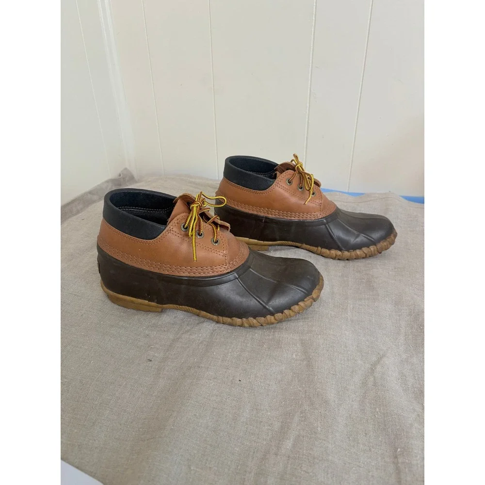 Cabelas Mens 8 Brown Leather Rubber Duck Boots Low Top Waterproof 82-0025 C108